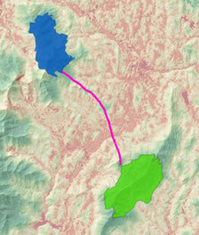 Map of the least-cost path between two locations displayed over the cost surface Map of the least-cost path between two locations displayed over the cost surface